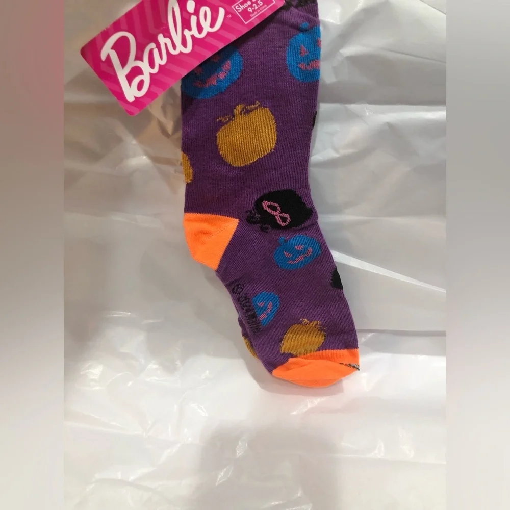 Barbie jack o lantern print  black halloween‎ socks size 9-2.5 new
